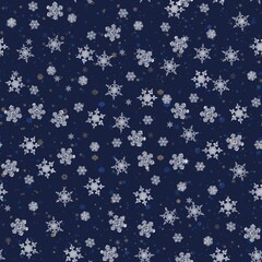 Christmas silver Snowflake Seamless Pattern. Blank textured effect backgrounds of a creative, bright, vibrant blue colour. 