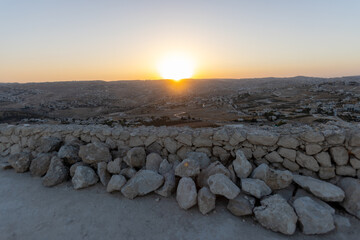 Mount Herodion and the ruins of the fortress of King Herod inside an artificial crater. The Judaean...