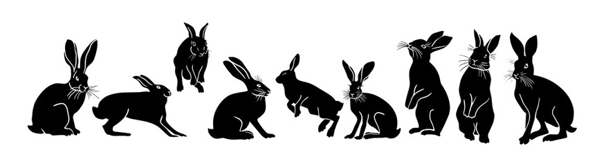 black silhouettes of rabbits. Vector illustration