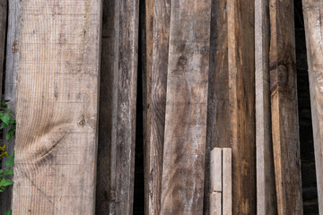 Background of stacked rustic boards. Copy space.