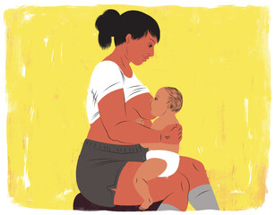 Mother breastfeeding her baby using the koala hold © Ken