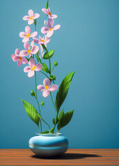 Flower bouquet or flowering plant, zen minimalist vase, 3d illustration