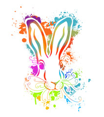 colored face of a hare. Bunny from blots. Vector illustration