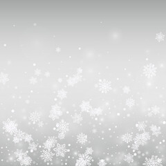 Fototapeta na wymiar Winter Snowfall Vector Silver Background. New