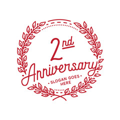 2 years anniversary design template. 2nd anniversary celebration hand drawn logotype. Vector illustration.