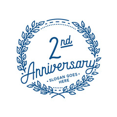 2 years anniversary design template. 2nd anniversary celebration hand drawn logotype. Vector illustration.