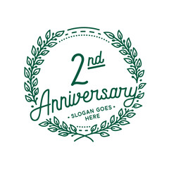 2 years anniversary design template. 2nd anniversary celebration hand drawn logotype. Vector illustration.
