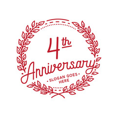 4 years anniversary design template. 4th anniversary celebration hand drawn logotype. Vector illustration.