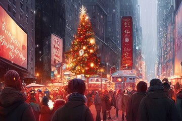 Christmas celebration in city