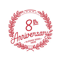 8 years anniversary design template. 8th anniversary celebration hand drawn logotype. Vector illustration.