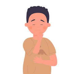 Little child suffering from disease. Boy feeling bad, catching flu symptoms vector illustration