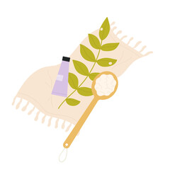 Body skin care brush and scrub. Beauty routine, natural eco products vector illustration