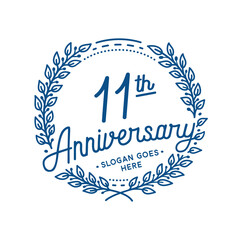 11 years anniversary design template. 11th anniversary celebration hand drawn logotype. Vector illustration.