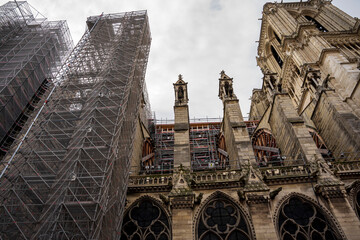 Katedra Notre Dame w Paryżu podczas remontu po pożarze. - obrazy, fototapety, plakaty