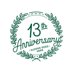 13 years anniversary design template. 13th anniversary celebration hand drawn logotype. Vector illustration.