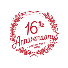16 years anniversary design template. 16th anniversary celebration hand drawn logotype. Vector illustration.
