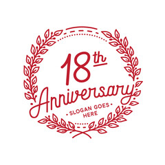 18 years anniversary design template. 18th anniversary celebration hand drawn logotype. Vector illustration.