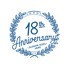 18 years anniversary design template. 18th anniversary celebration hand drawn logotype. Vector illustration.