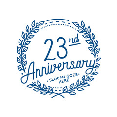 23 years anniversary design template. 23rd anniversary celebration hand drawn logotype. Vector illustration.