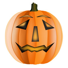 Orange halloween pumpkin Jack O Lantern icon drawing cut out on trasparent