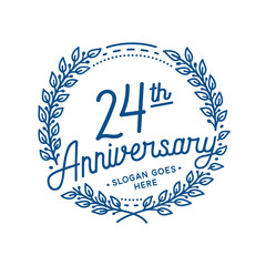 24 years anniversary design template. 24th anniversary celebration hand drawn logotype. Vector illustration.