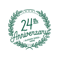 24 years anniversary design template. 24th anniversary celebration hand drawn logotype. Vector illustration.