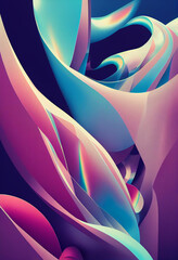 Illustration with 3D Abstract Iridescent Holographic Forms