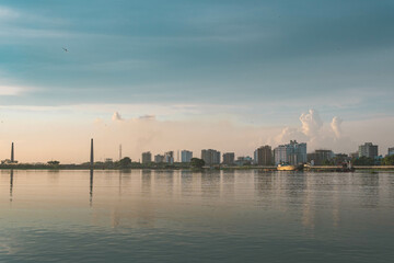 city skyline at sunset