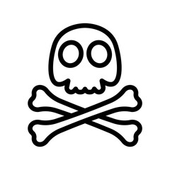 Skull and crossbones icon. Black contour linear silhouette. Front view. Editable strokes. Vector simple flat graphic illustration. Isolated object on a white background. Isolate.