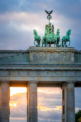 Brandenburg Gate, Brandenburger Tor, at dramatic sunset in Berlin, Germany