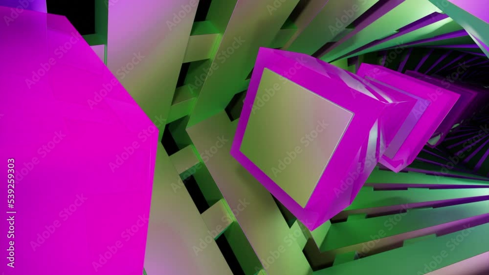 Aufkleber 3d tunnel with moving streams of squares. design. colorful 3d squares pass through stream of square 
