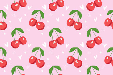 Vector cherry seamless pattern. Hand drawn illustration of berry fruit. Trendy design for wallpaper, gift wrap, fabric