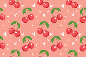 Vector cherry seamless pattern. Hand drawn illustration of berry fruit. Trendy design for wallpaper, gift wrap, fabric