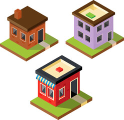 3D houses on white background.