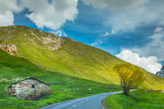 Col de l'Iseran an mountain road pass landscape: french alps in Vanoise, France