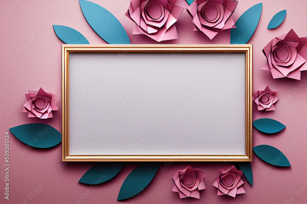 Wall mural floral frame with flowers and petals, wedding greeting card background - Wall murals