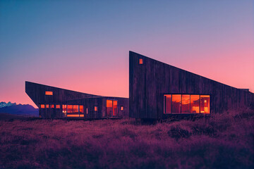 Midjourney render of modern house in beautiful landscape
