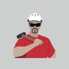 Engineer  holding a hammer and wearing helmet with the glasses