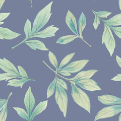 Bright background in a watercolor style for design. Abstract botanical pattern from peony leaves.