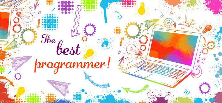 Technology concept. Programming web banner. Best programming languages. Mug design for the best programmer. Vector illustratio