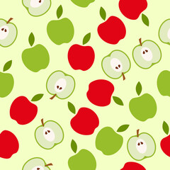 Cute apple seamless pattern in flat style. Cartoon apple seamless pattern