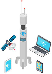 High speed network technology for connection over Internet. Wireless user communication. Base station, mobile data tower, telecommunication signal transmitter. Signal connection equipment