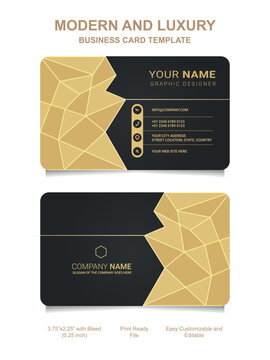 Premium Gold Black Name Card And Luxury Horizontal Business Card Template. Vector Visiting Card.