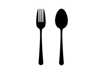 Fork and spoon vector icon black cutlery flat simple design isolated on white background.