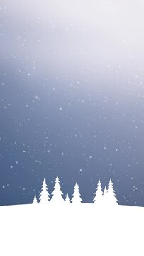 Winter snowy tree landscape scene with snowfall looped vertical copy space animation background.