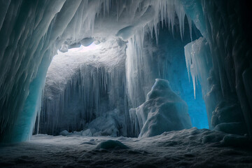Kalte Eishöhle in der Einsamkeit der Arktis, generative ai technology