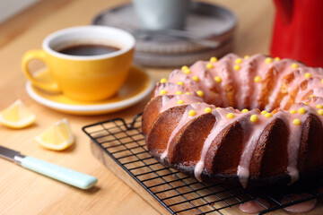 lemon cake with chocolate icing