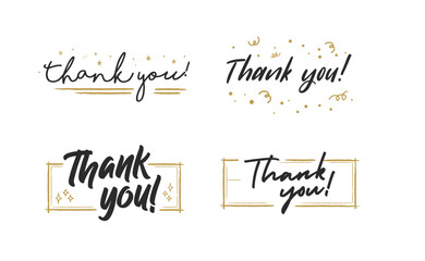 Thank you lettering. Vector illustration hand drawn. Calligraphic thanks message.
