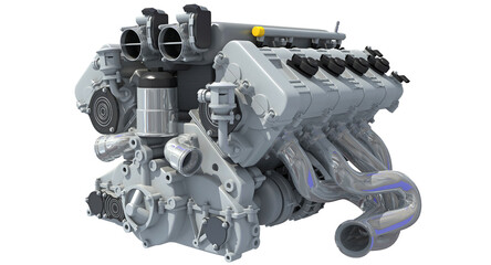 V8 Car Engine 3D rendering on white background