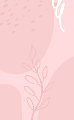 Organic abstract background. Foliage and plant elements in trendy minimal design. Soft pink.